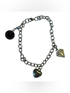 EFFY Charm Bracelet Silver Tone Heart Logo Chain Fashion Jewelry EUC 9”